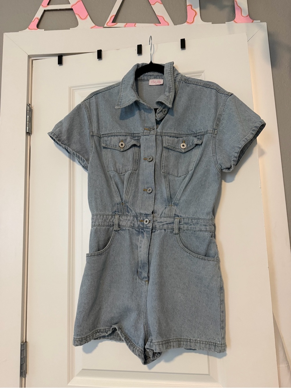 Pink Lily Light Blue Denim Romper